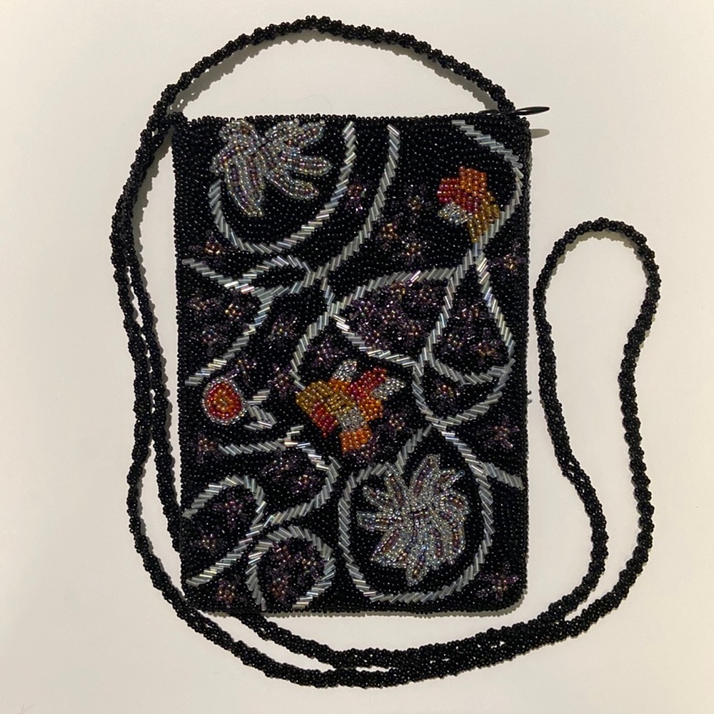 Vintage Christiana Hand-Beaded Crossbody Bag 90s Floral Statement, EC